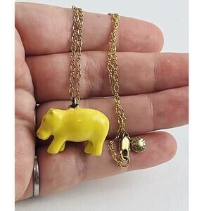 J. Crew Necklace Gold Tone Hippo Enamel Hippopotamus Pendant Animal Cute Yellow